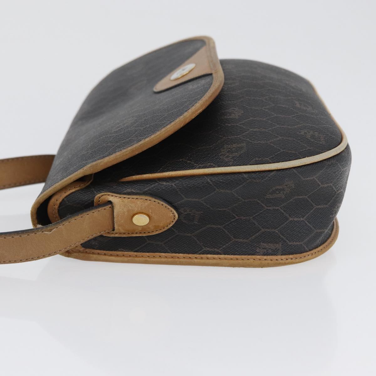 Christian Dior Honeycomb Canvas Shoulder Bag PVC Black Gold Auth fm5155
