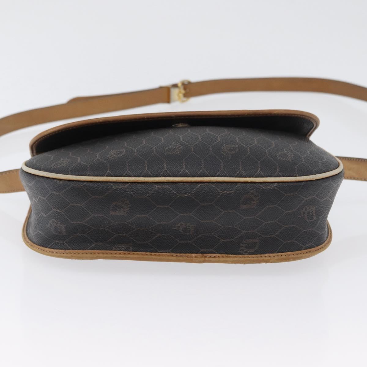 Christian Dior Honeycomb Canvas Shoulder Bag PVC Black Gold Auth fm5155