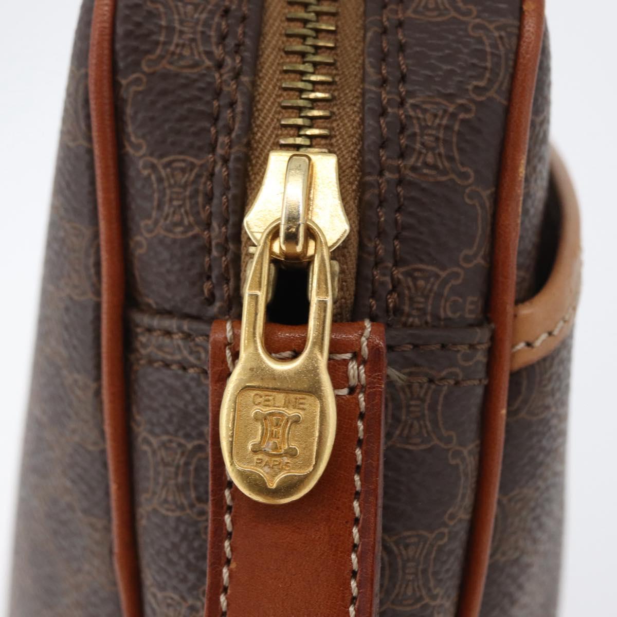 CELINE Macadam Canvas Pouch PVC Leather Brown Gold Auth fm5156