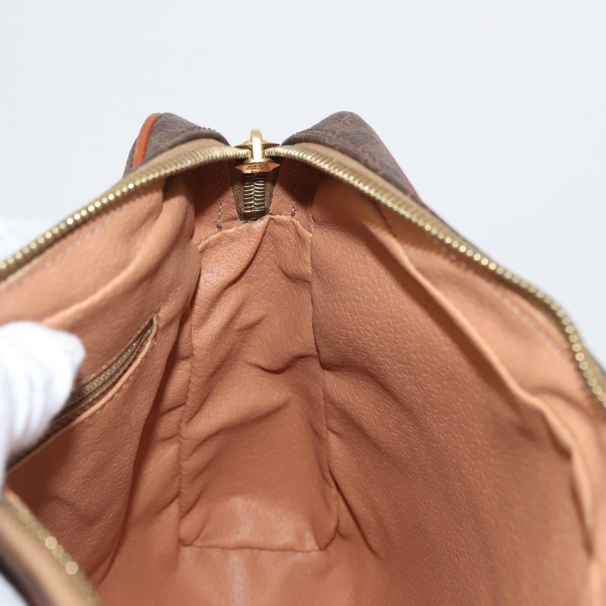 CELINE Macadam Canvas Pouch PVC Leather Brown Gold Auth fm5156