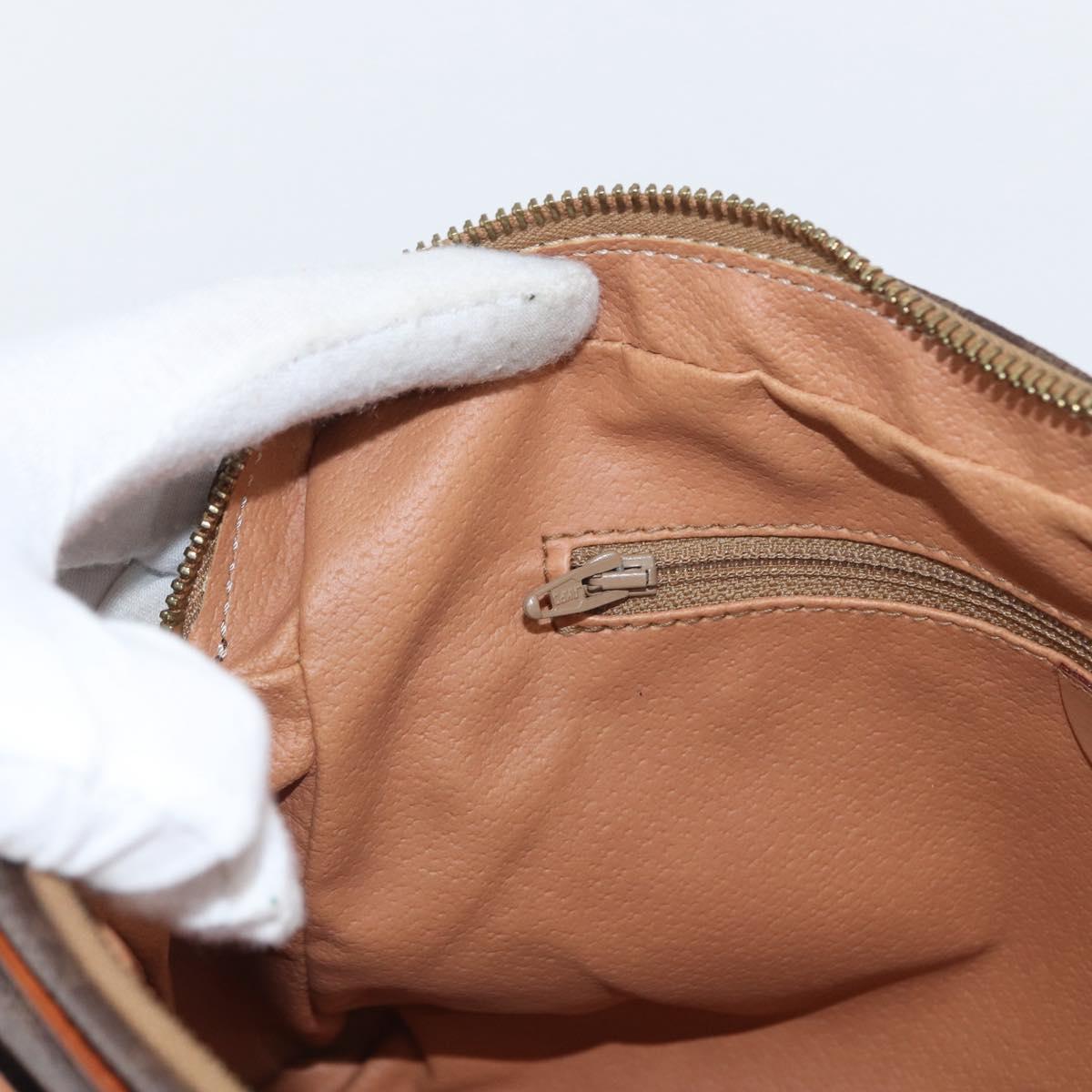 CELINE Macadam Canvas Pouch PVC Leather Brown Gold Auth fm5156
