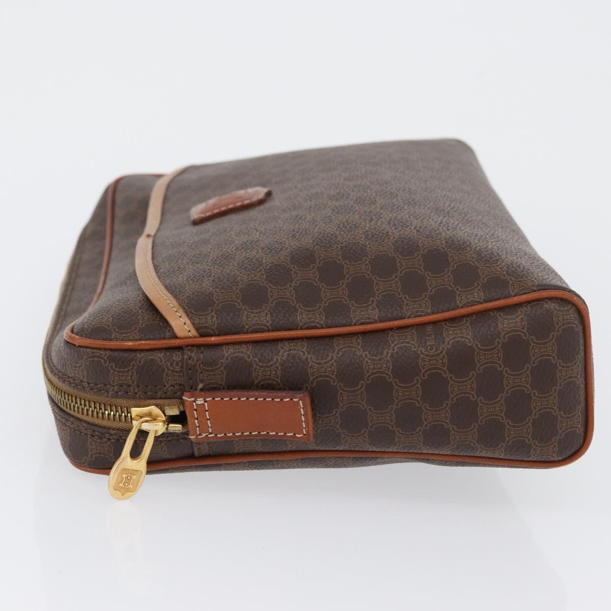 CELINE Macadam Canvas Pouch PVC Leather Brown Gold Auth fm5156