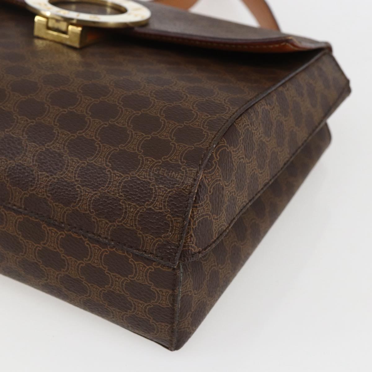 CELINE Macadam Canvas Circle Shoulder Bag PVC Leather Brown Gold Auth fm5157