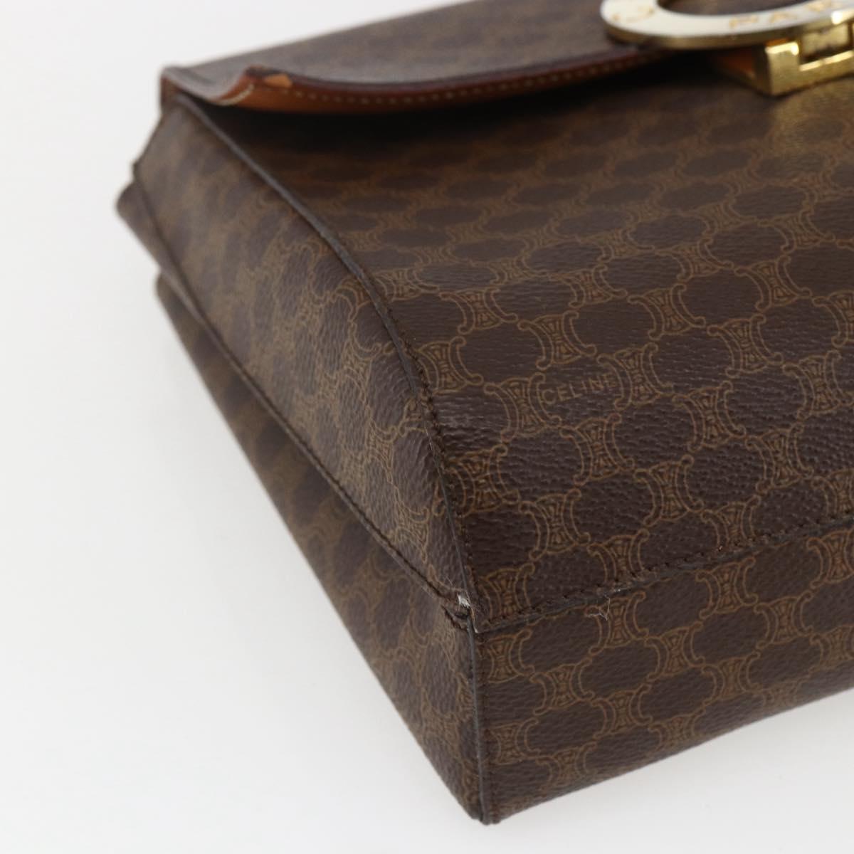 CELINE Macadam Canvas Circle Shoulder Bag PVC Leather Brown Gold Auth fm5157