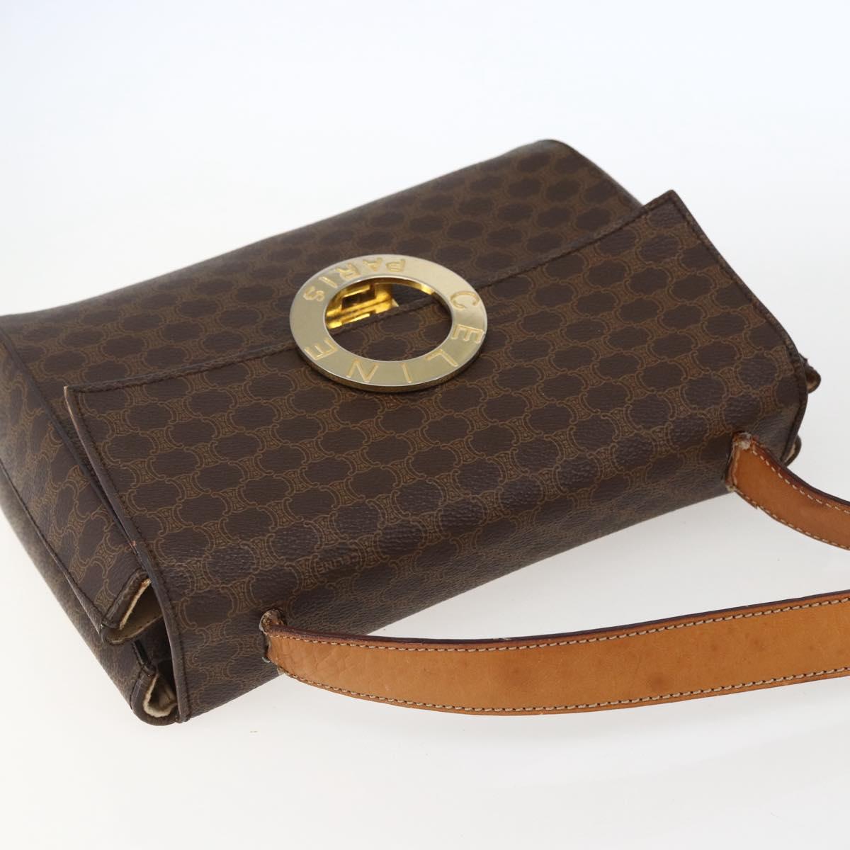 CELINE Macadam Canvas Circle Shoulder Bag PVC Leather Brown Gold Auth fm5157