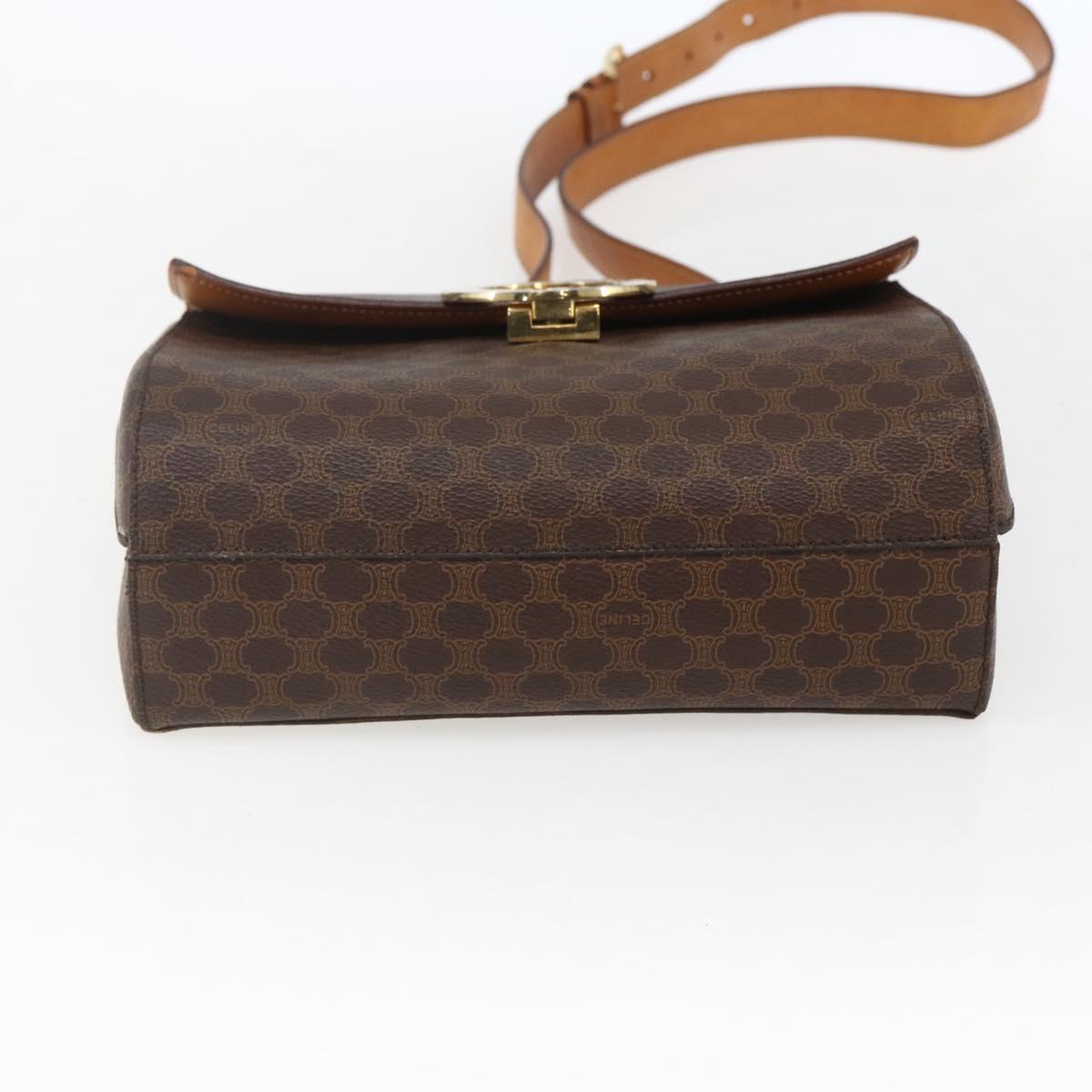 CELINE Macadam Canvas Circle Shoulder Bag PVC Leather Brown Gold Auth fm5157
