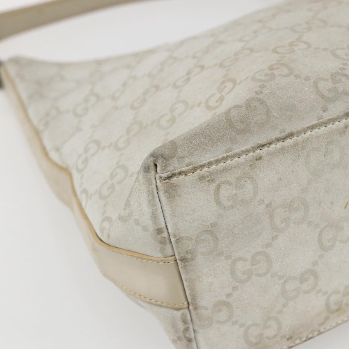 GUCCI GG Canvas Guccissima Bag Suede Light Beige Silver 000 0602 Auth fm5161
