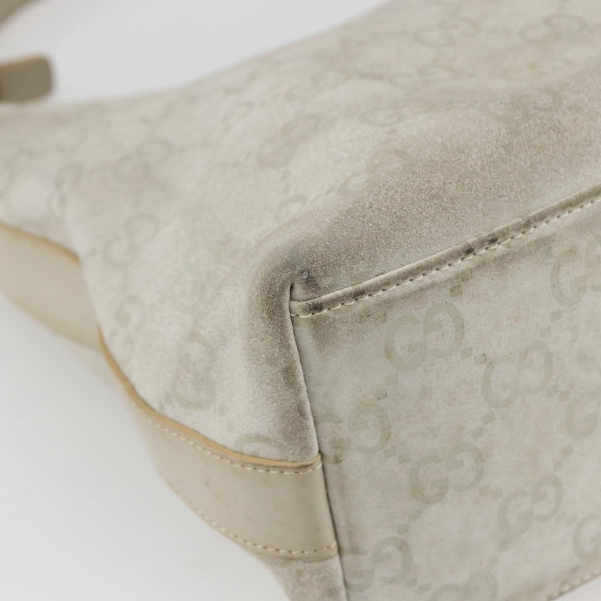 GUCCI GG Canvas Guccissima Bag Suede Light Beige Silver 000 0602 Auth fm5161