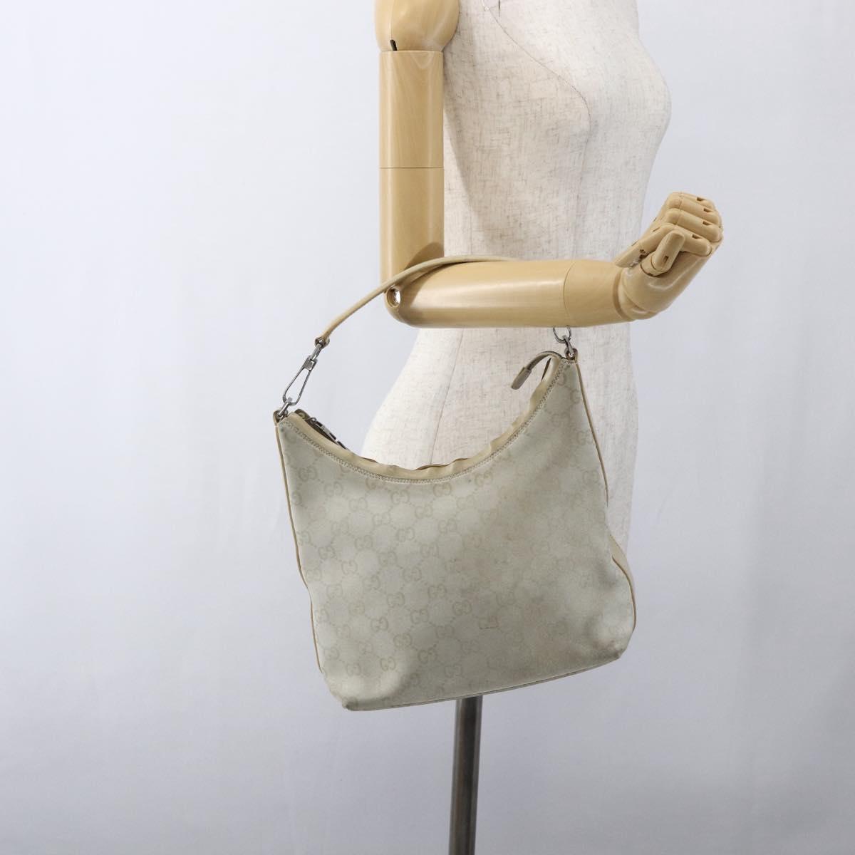 GUCCI GG Canvas Guccissima Bag Suede Light Beige Silver 000 0602 Auth fm5161