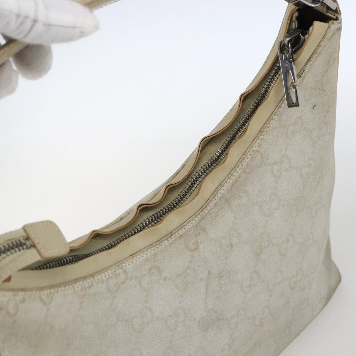 GUCCI GG Canvas Guccissima Bag Suede Light Beige Silver 000 0602 Auth fm5161