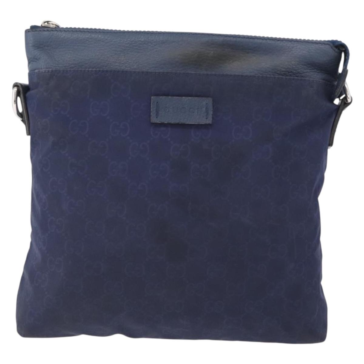 GUCCI GG Canvas Shoulder Bag Nylon Leather Blue Silver 510342 Auth fm5162