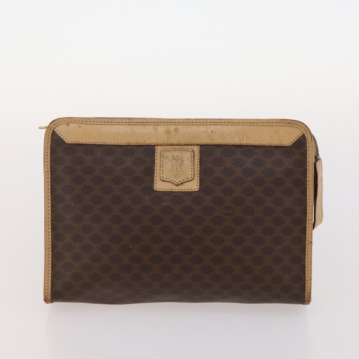 CELINE Macadam Canvas Bag PVC Leather 3 Set Brown Beige Auth fm5164