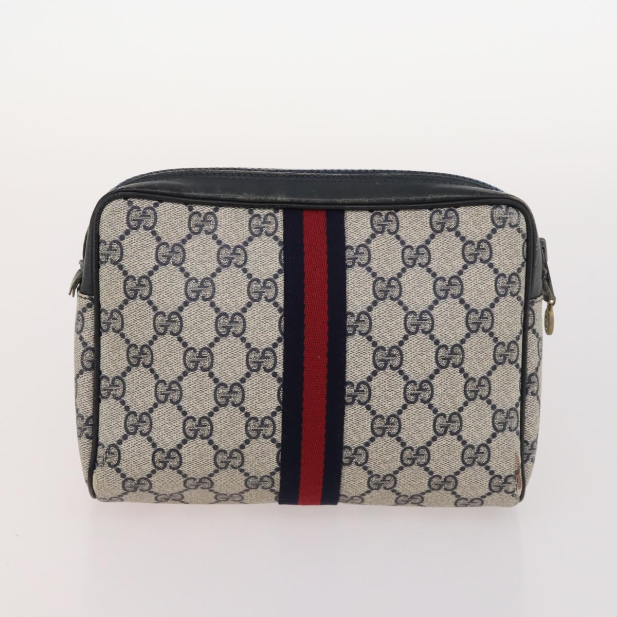 GUCCI GG Supreme GG Canvas Hand Bag PVC Canvas 2 Set Navy Beige Auth fm5165