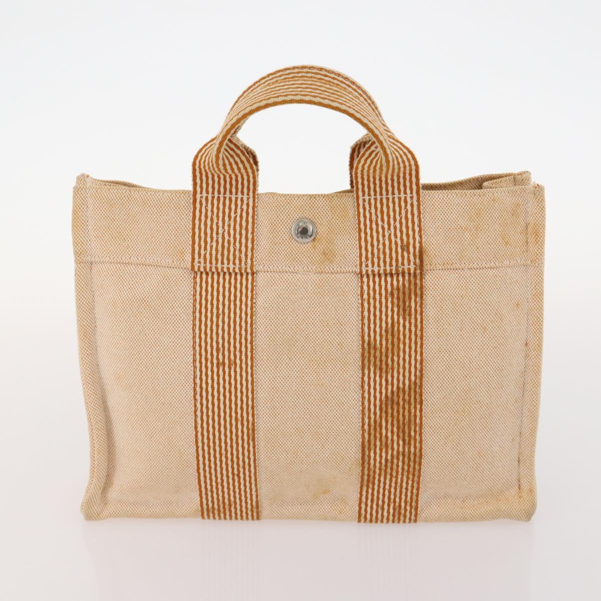 HERMES Fourre Tout Hand Bag Canvas 3 Set Orange Gray black Auth fm5167
