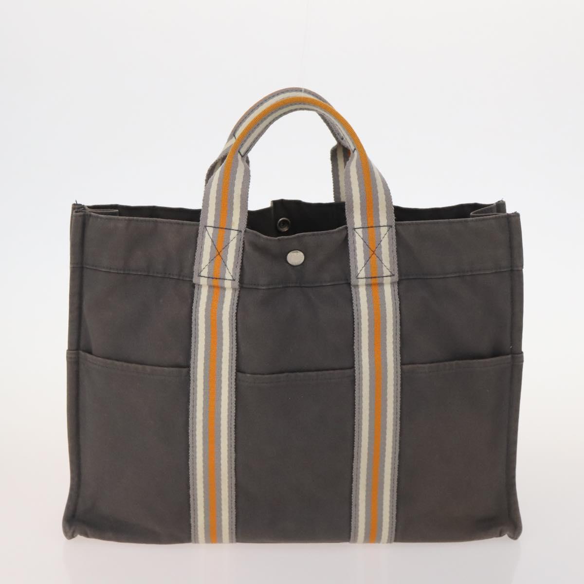 HERMES Fourre Tout Hand Bag Canvas 3 Set Orange Gray black Auth fm5167