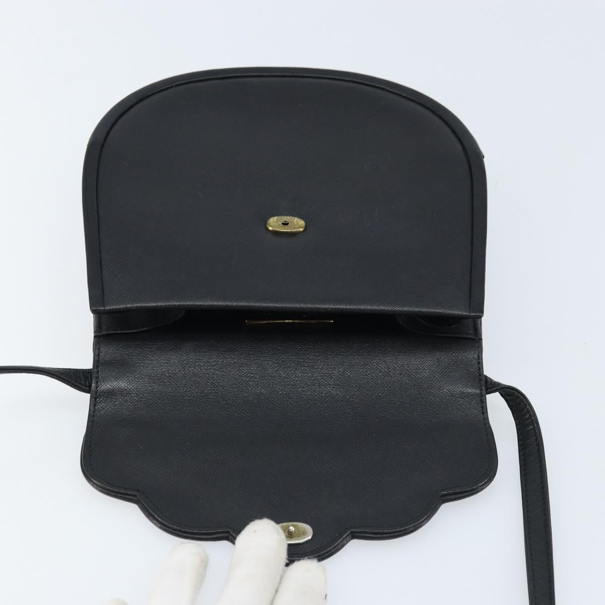 SAINT LAURENT Shoulder Bag Leather Black Gold Auth fm5171