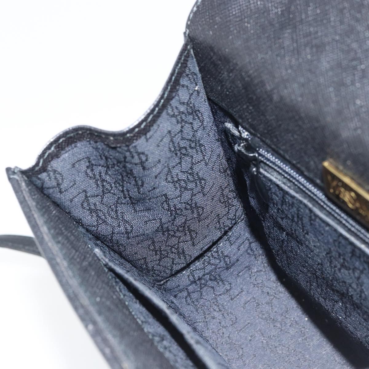 SAINT LAURENT Shoulder Bag Leather Black Gold Auth fm5171