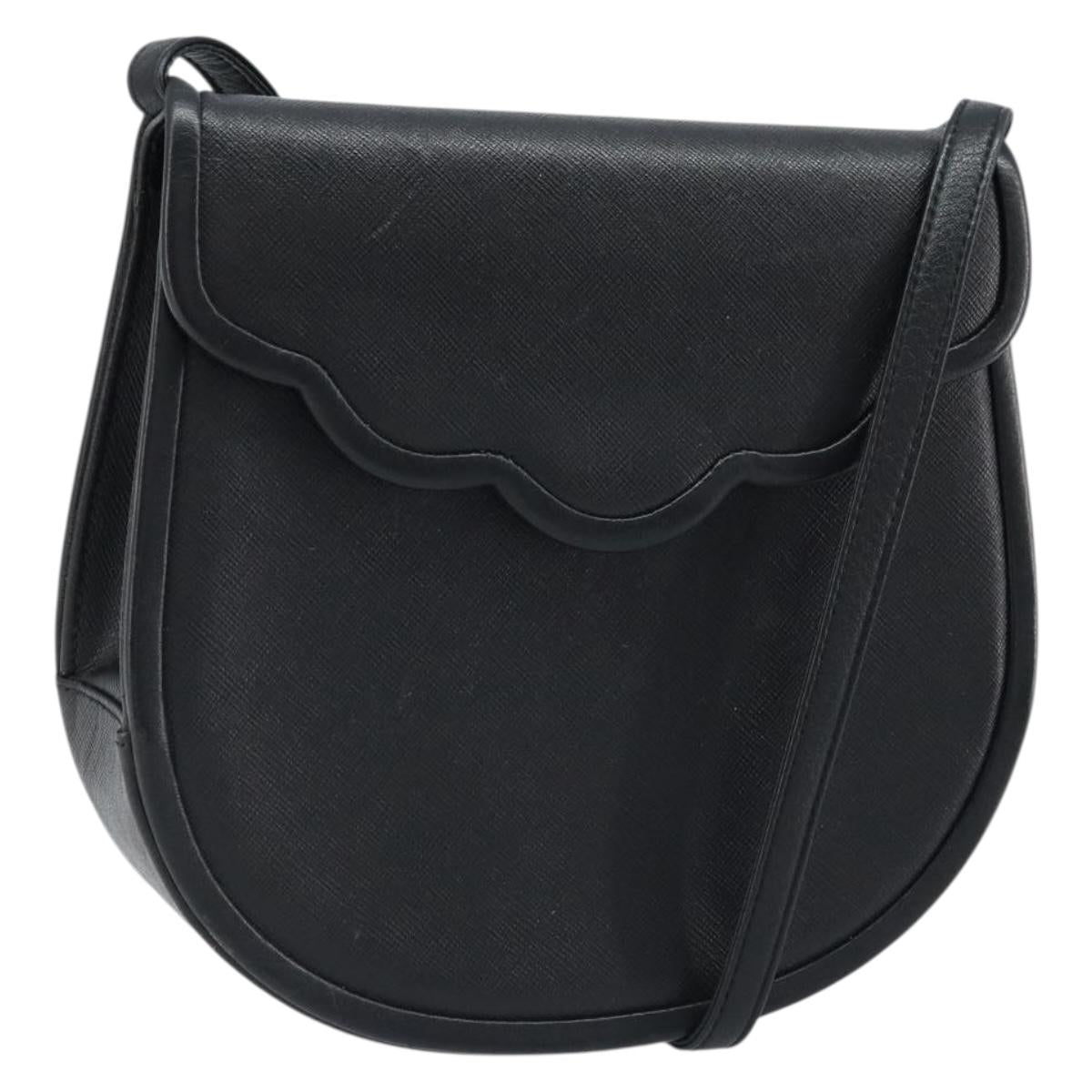 SAINT LAURENT Shoulder Bag Leather Black Gold Auth fm5171