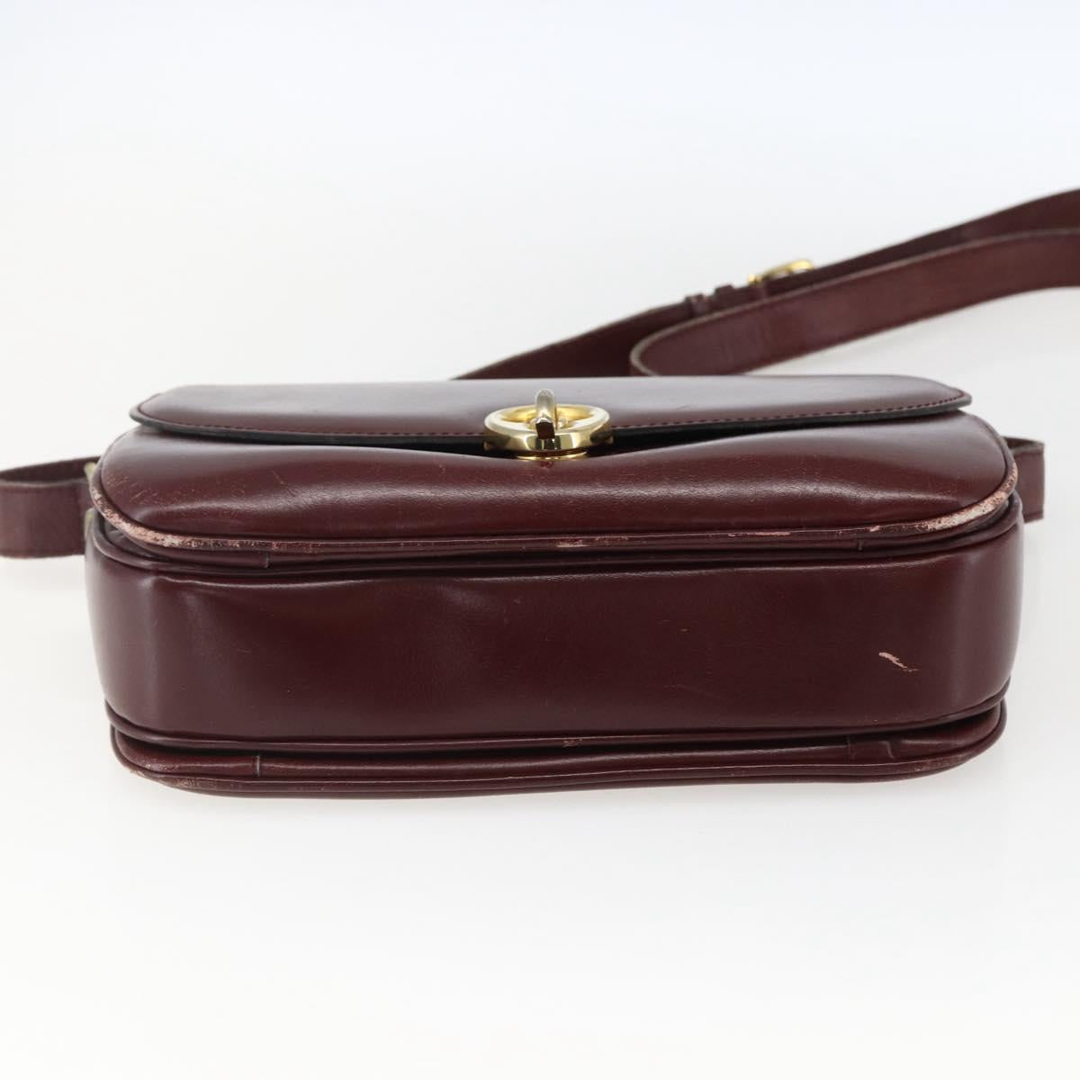 CELINE Shoulder Bag Leather Red Gold Auth fm5174