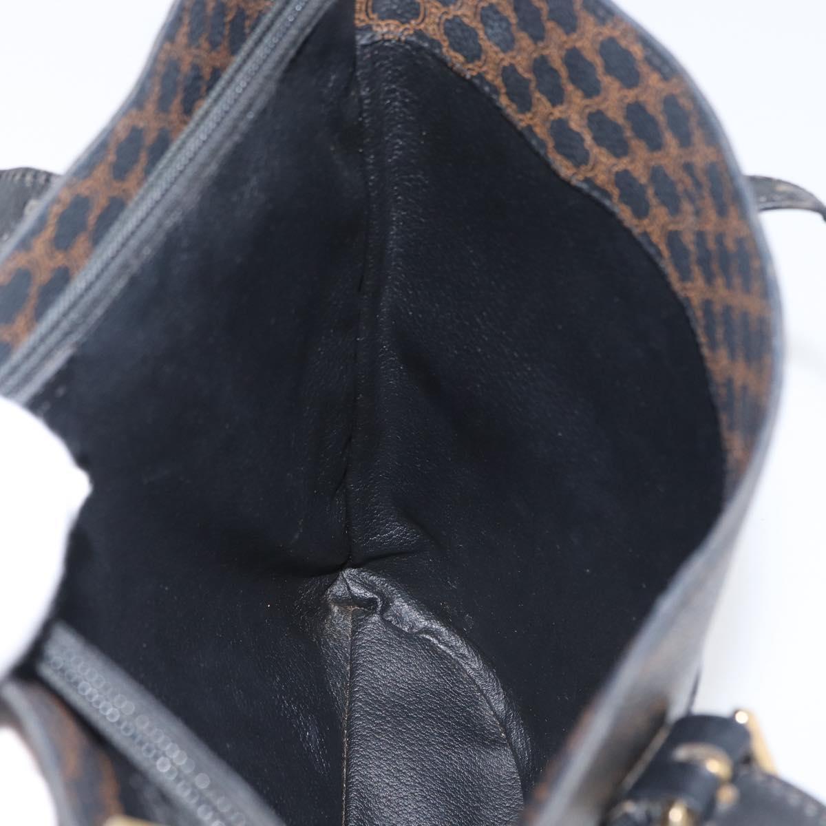 CELINE Macadam Canvas Tote Bag PVC Leather Black Gold Auth fm5176