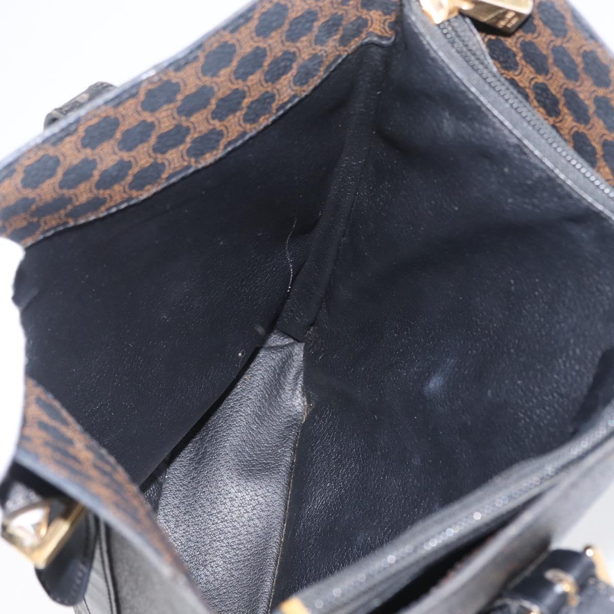 CELINE Macadam Canvas Tote Bag PVC Leather Black Gold Auth fm5176