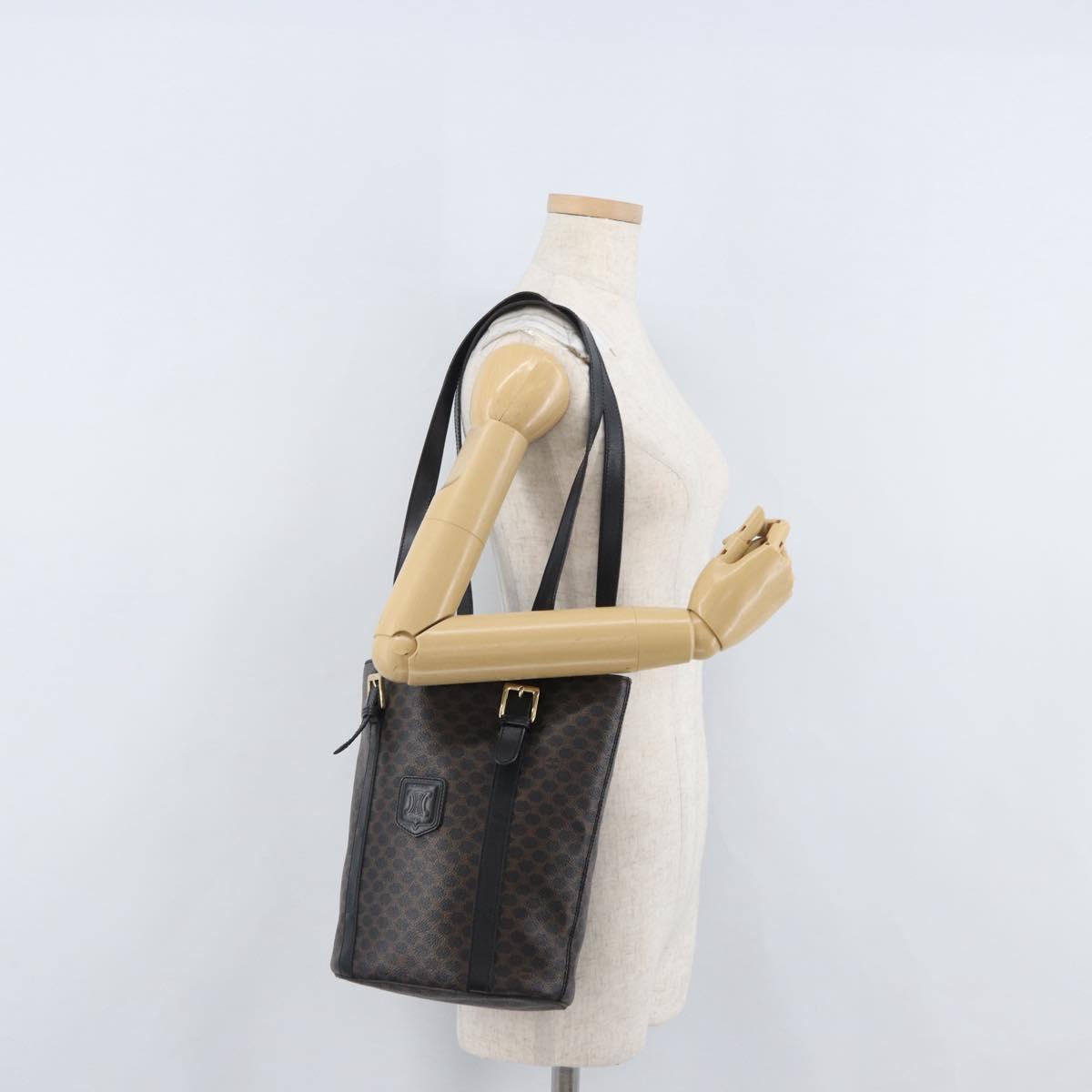 CELINE Macadam Canvas Tote Bag PVC Leather Black Gold Auth fm5176