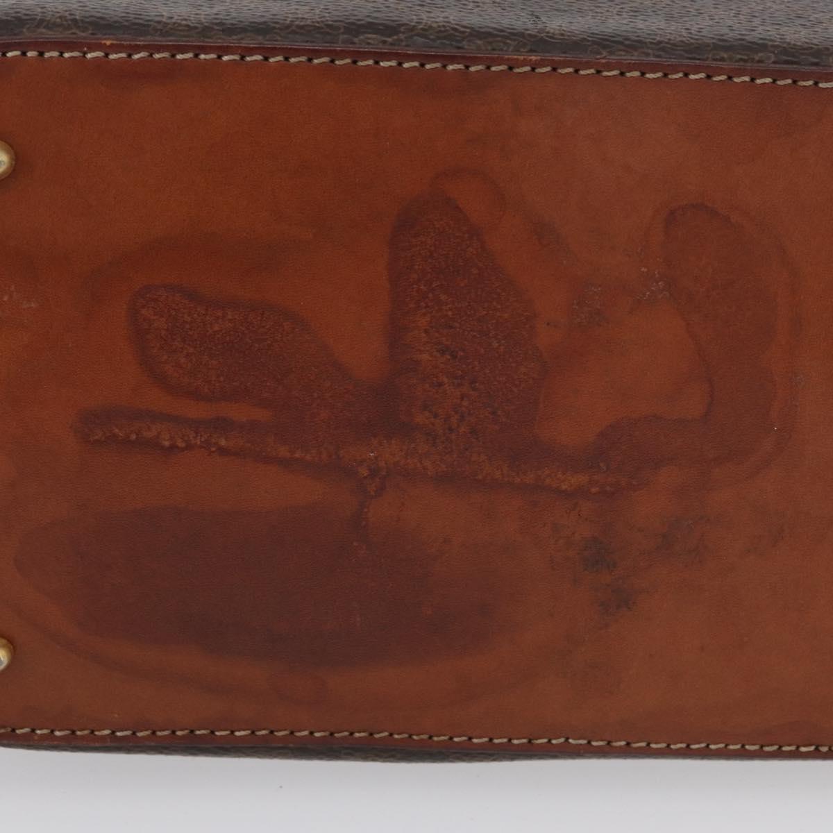 CELINE Macadam Canvas Hand Bag PVC Leather Brown Gold Auth fm5177