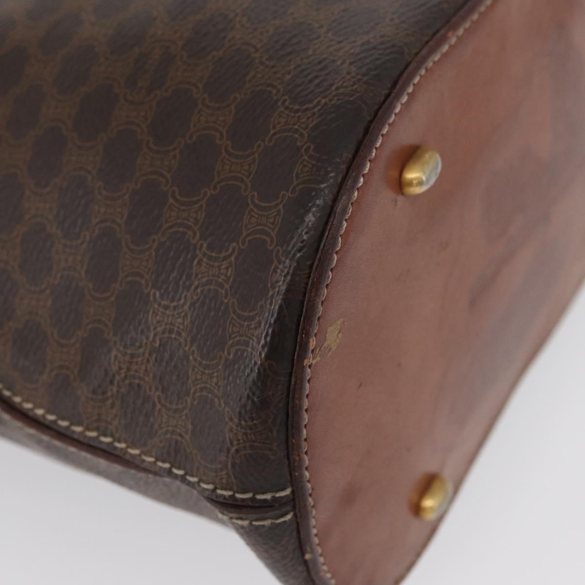 CELINE Macadam Canvas Hand Bag PVC Leather Brown Gold Auth fm5177