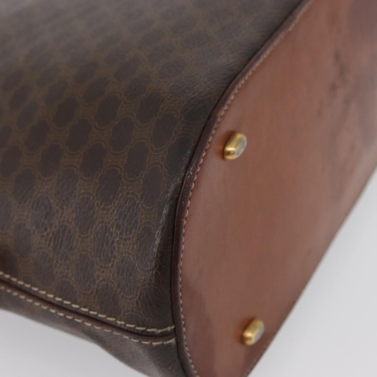 CELINE Macadam Canvas Hand Bag PVC Leather Brown Gold Auth fm5177