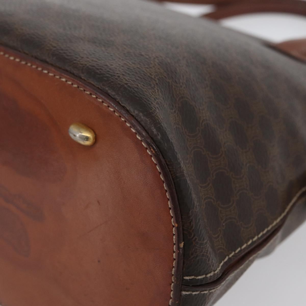 CELINE Macadam Canvas Hand Bag PVC Leather Brown Gold Auth fm5177