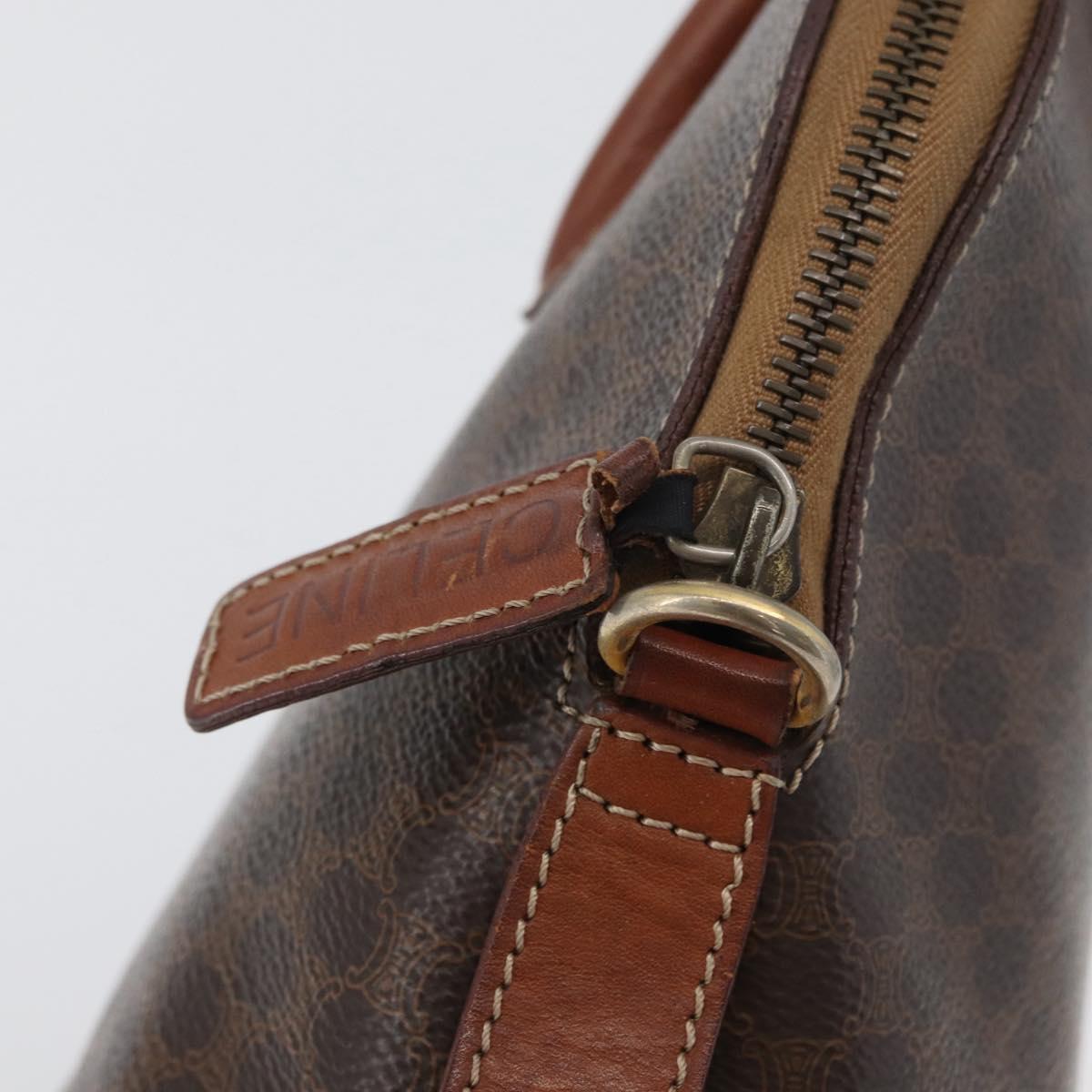 CELINE Macadam Canvas Hand Bag PVC Leather Brown Gold Auth fm5177