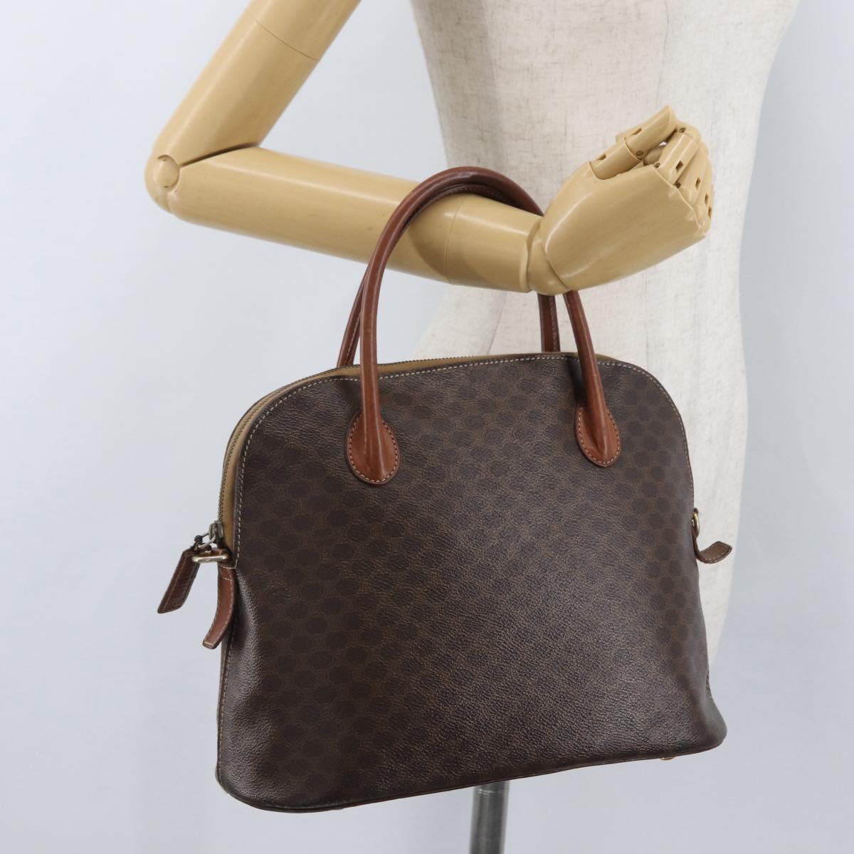 CELINE Macadam Canvas Hand Bag PVC Leather Brown Gold Auth fm5177