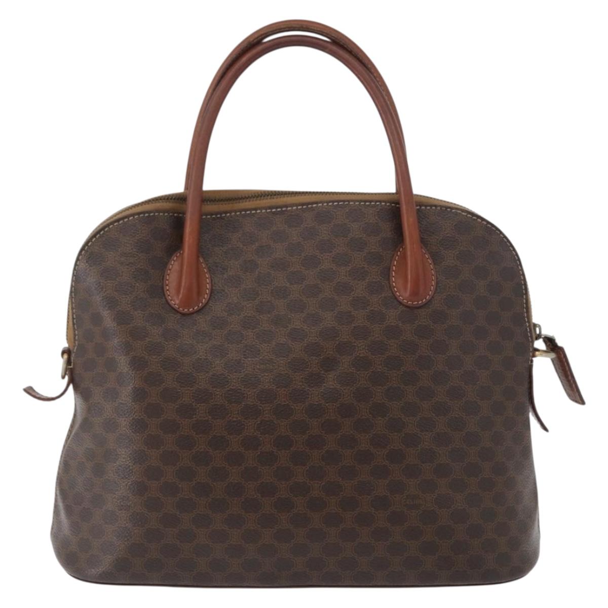 CELINE Macadam Canvas Hand Bag PVC Leather Brown Gold Auth fm5177