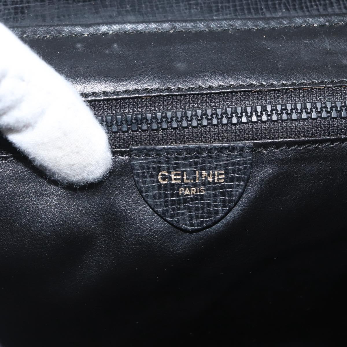 CELINE Circle Shoulder Bag Leather Black Gold Auth fm5181