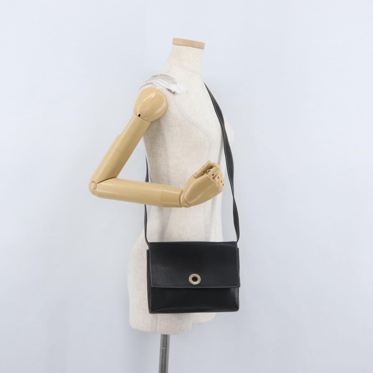 CELINE Circle Shoulder Bag Leather Black Gold Auth fm5181
