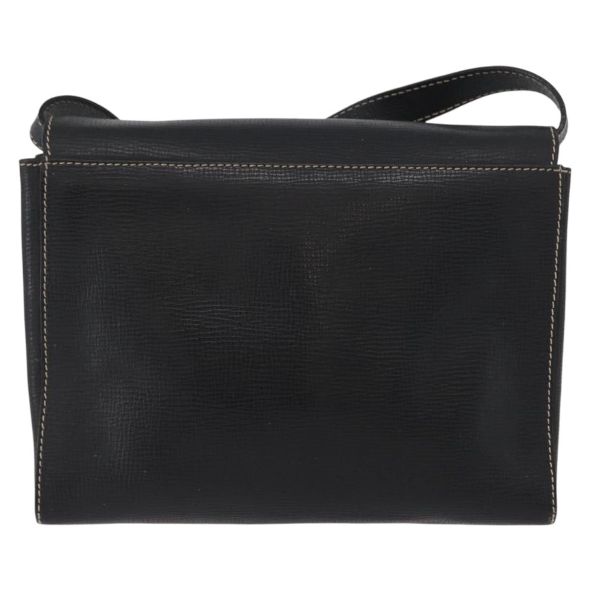 CELINE Circle Shoulder Bag Leather Black Gold Auth fm5181