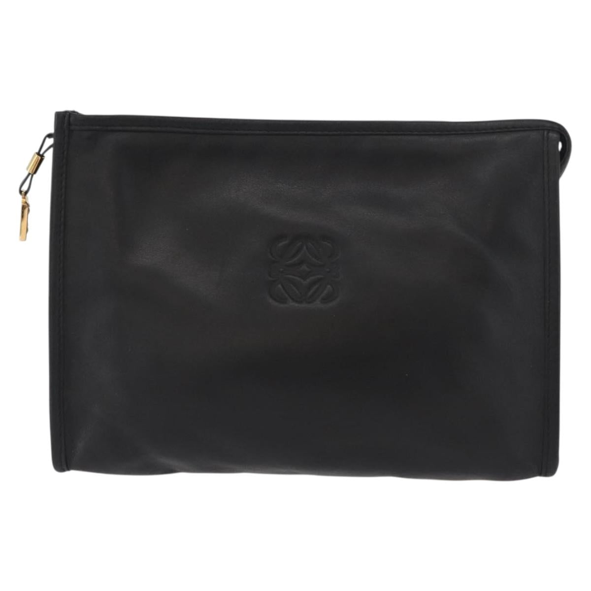 LOEWE Anagram Clutch Bag Leather Black Gold Auth fm5182