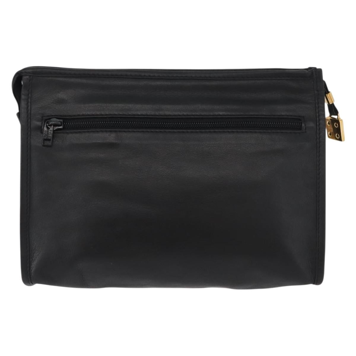 LOEWE Anagram Clutch Bag Leather Black Gold Auth fm5182