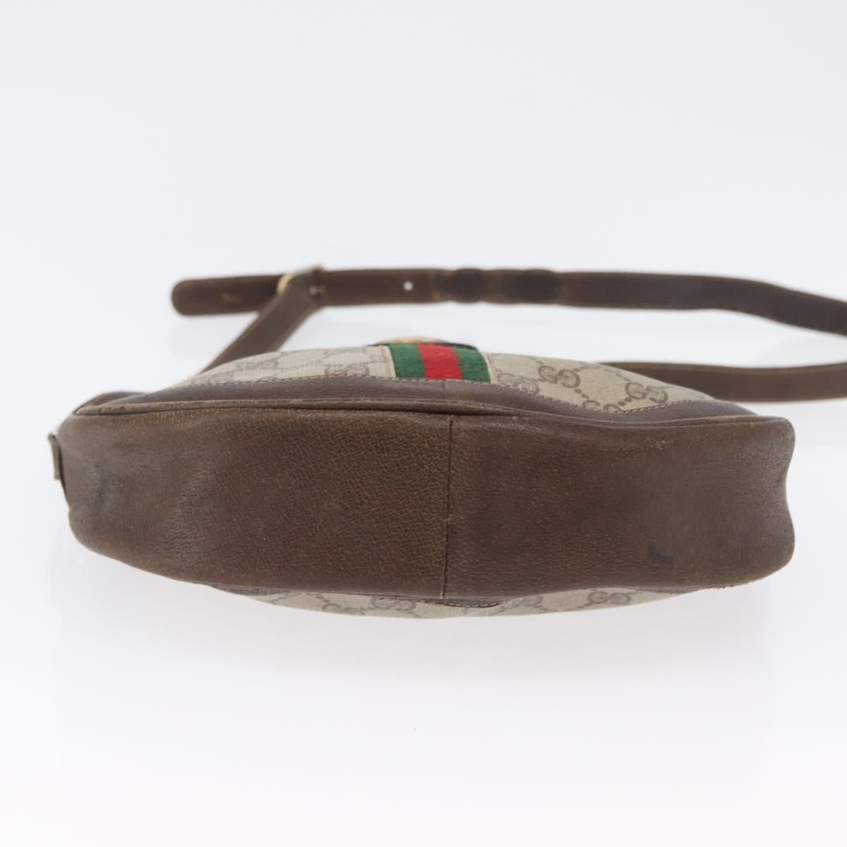 GUCCI GG Supreme Web Sherry Line Shoulder Bag PVC Beige Gold Auth fm5183