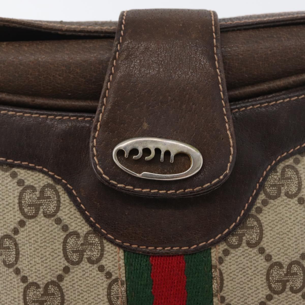 GUCCI GG Supreme Web Sherry Line Shoulder Bag PVC Beige Gold Auth fm5183