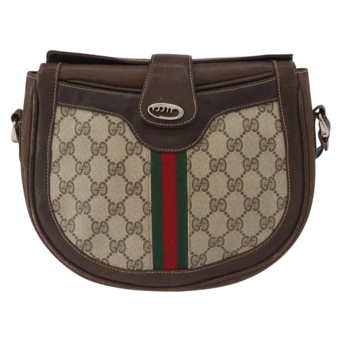 GUCCI GG Supreme Web Sherry Line Shoulder Bag PVC Beige Gold Auth fm5183