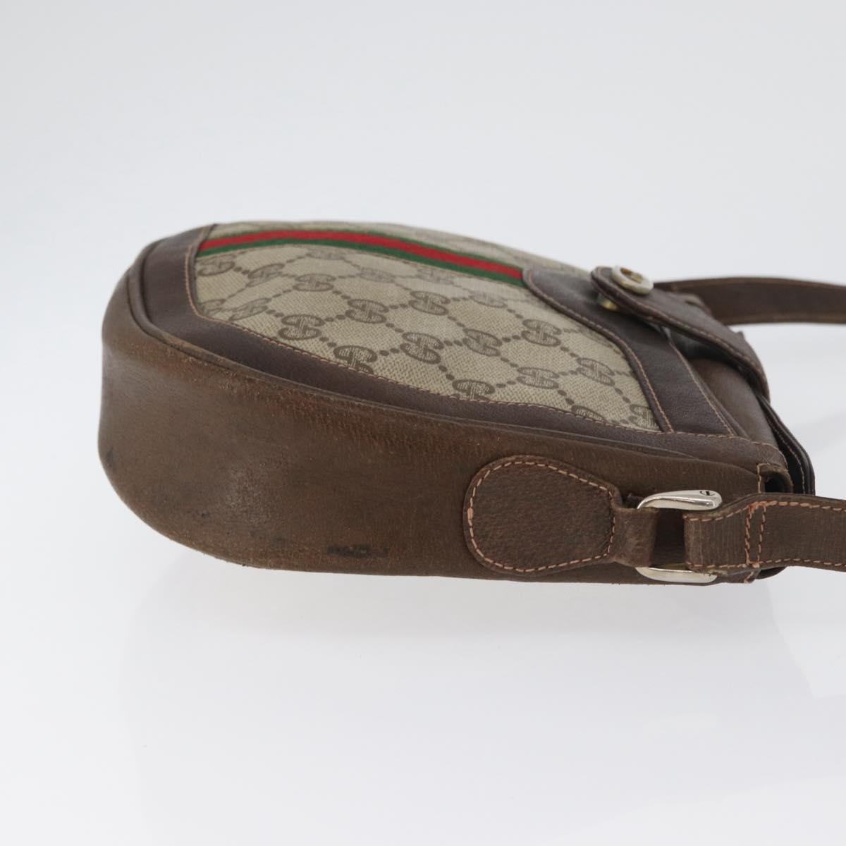 GUCCI GG Supreme Web Sherry Line Shoulder Bag PVC Beige Gold Auth fm5183