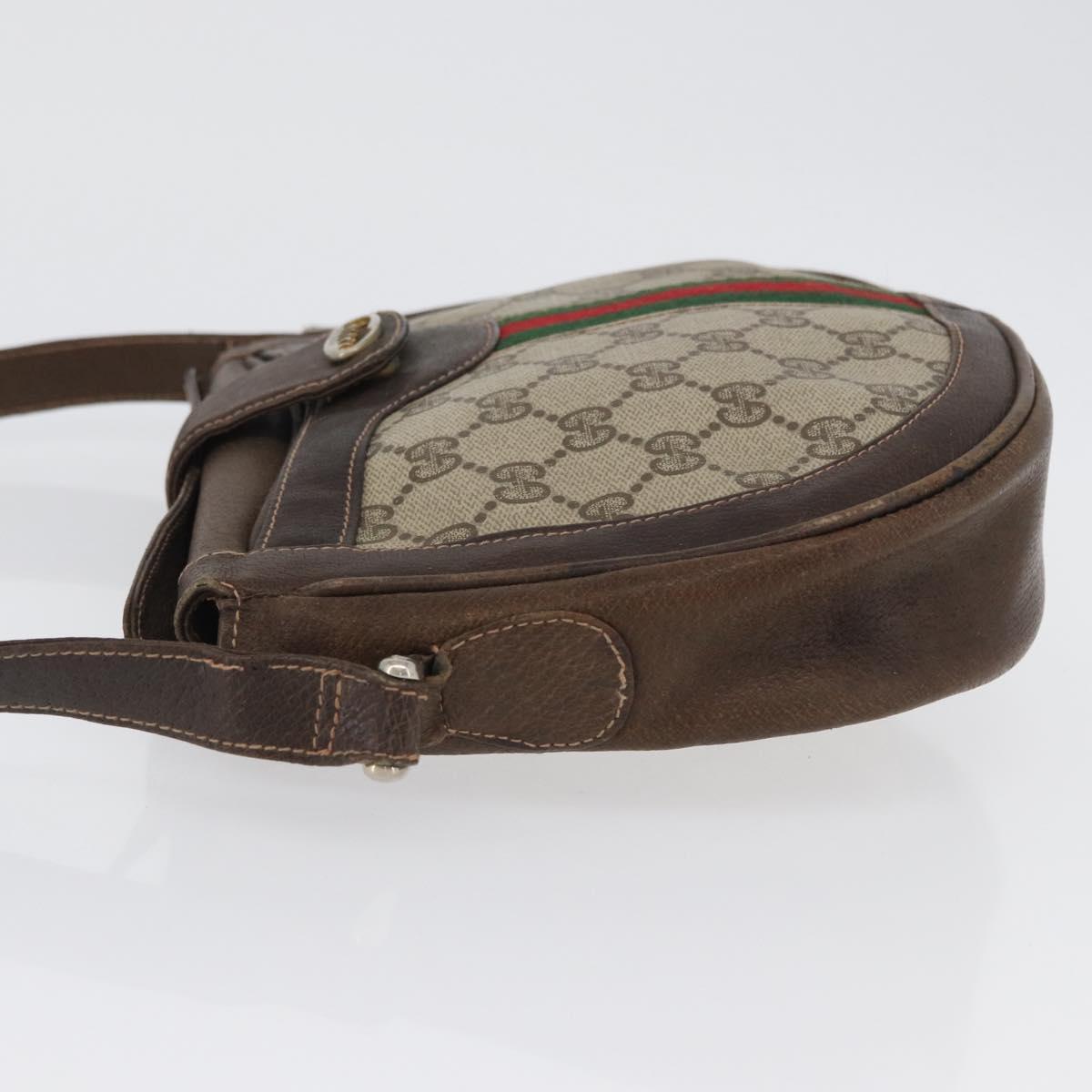 GUCCI GG Supreme Web Sherry Line Shoulder Bag PVC Beige Gold Auth fm5183