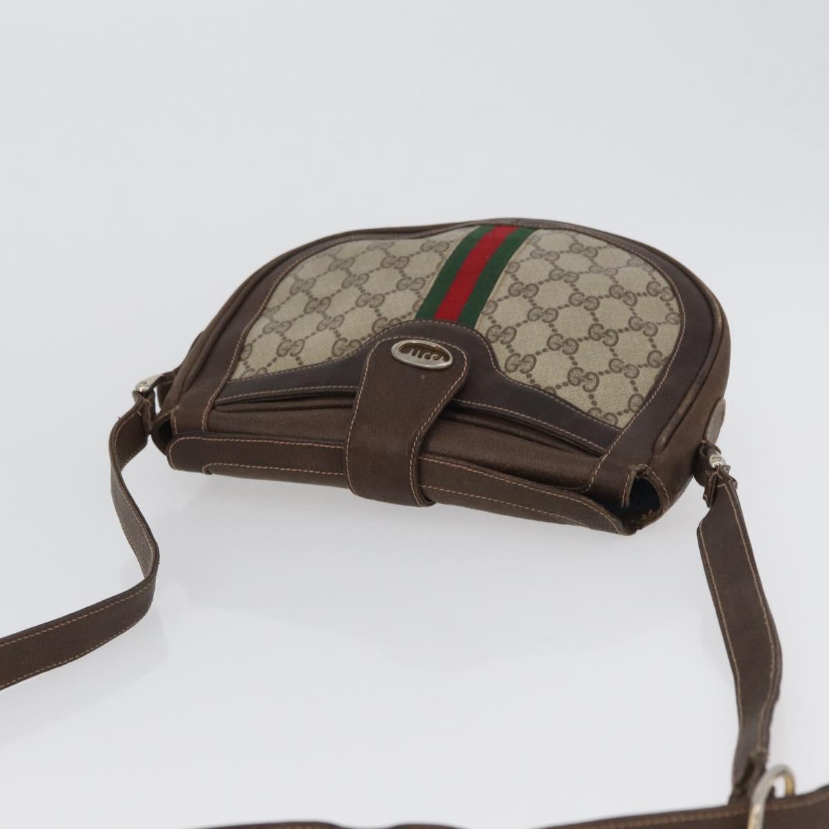 GUCCI GG Supreme Web Sherry Line Shoulder Bag PVC Beige Gold Auth fm5183