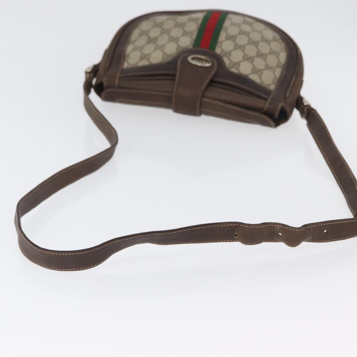 GUCCI GG Supreme Web Sherry Line Shoulder Bag PVC Beige Gold Auth fm5183