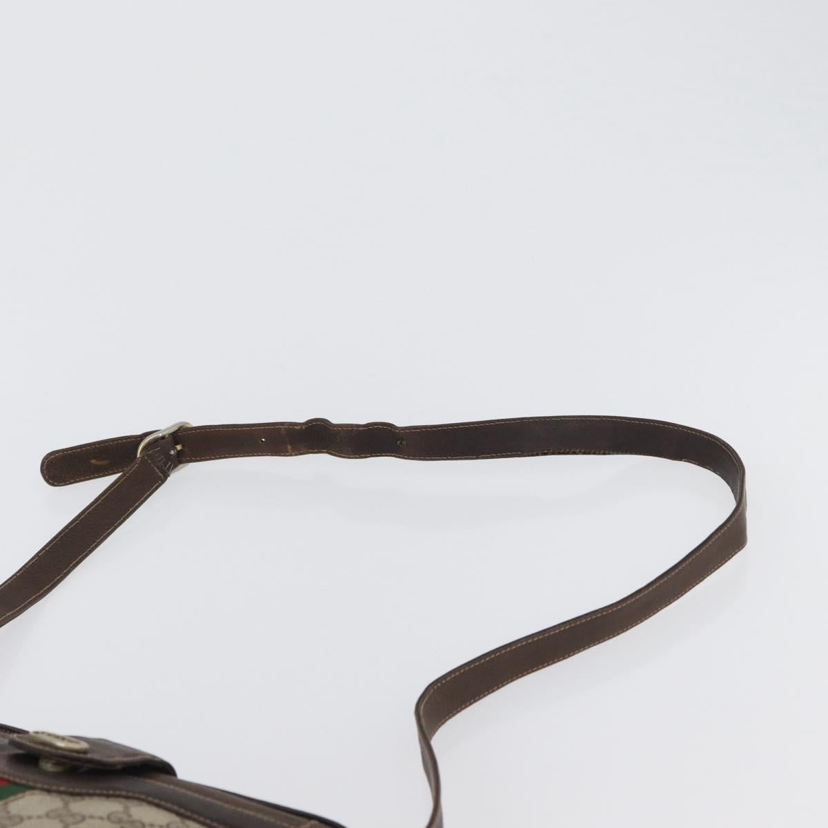 GUCCI GG Supreme Web Sherry Line Shoulder Bag PVC Beige Gold Auth fm5183