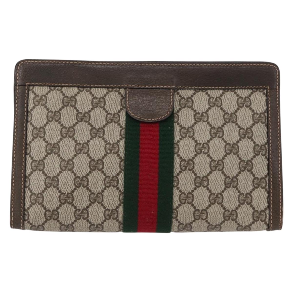 GUCCI GG Supreme Web Sherry Line Clutch Bag PVC Beige Red 010 378 Auth fm5184