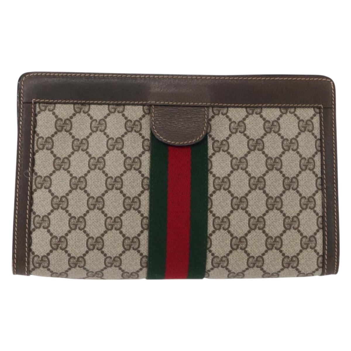 GUCCI GG Supreme Web Sherry Line Clutch Bag PVC Beige Red 010 378 Auth fm5184