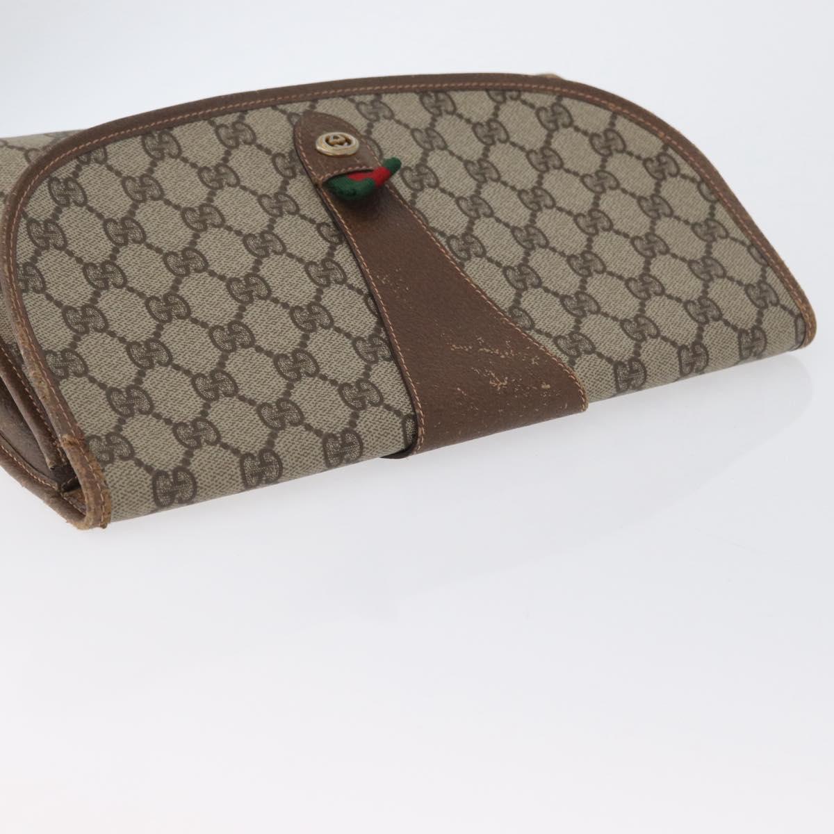 GUCCI GG Supreme Web Sherry Line Clutch Bag PVC Beige 156 01 031 Auth fm5185