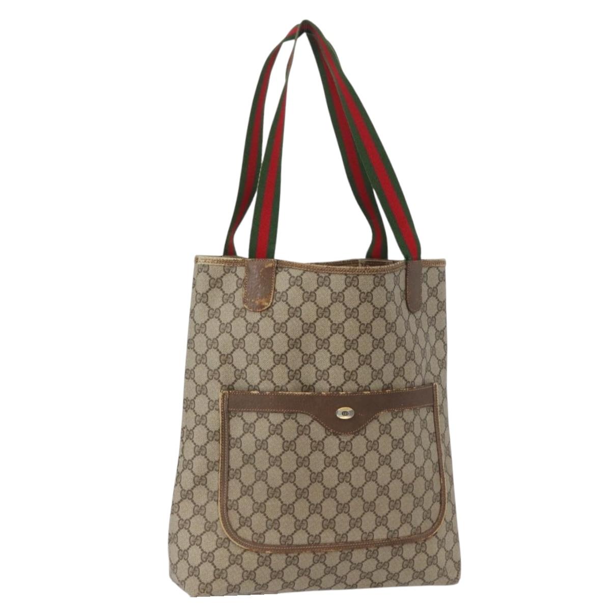 GUCCI GG Supreme Web Sherry Line Tote Bag PVC Beige Gold 39 02 003 Auth fm5189